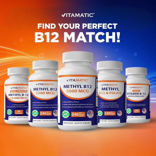 Vitamatic Vitamin B12 5000 Mcg â 365 Fast Dissolve Tablets Berry Flavor â Supports Energy Production & Nervous System Health â Non-Gmo,