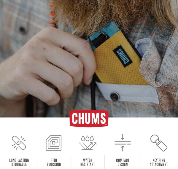 Chums Surfshorts Wallet - Lightweight Slim Wallet with RFID Blocking Card & Clear ID Window - Zippered, Water Resistant w/Key Ring Marlin
