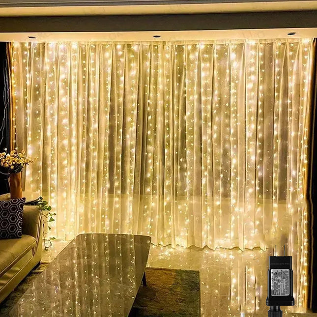 Vigdur Led Curtain String Lights, 8FT Window Fairy Lights for Bedroom with 210 Warm LEDs, Hanging Twinkle Indoor String 