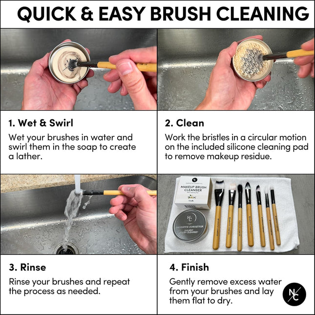 Solid Makeup Brush Cleanser Soap with Silicone Cleaning Pad, Cleans Natural & Sy