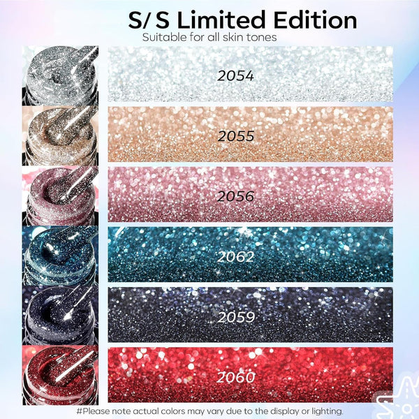 modelones Glitter Gel Nail Polish Set, 6 Colors Fall Winter Shimmer Sparkle B 4-Glitter Gala