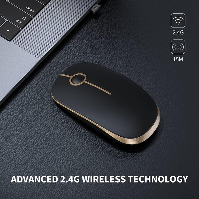 Vssoplor Wireless Mouse, 2.4G Slim Portable Computer Mice with Nano Receiver for Notebook, PC, Laptop, Computer (Black a