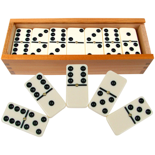 Double Six Dominos - 28-Piece Ivory Dominos Set for Adults and Kids - Classic Number Table Games Game for Family with Wooden Storage Case by Hey