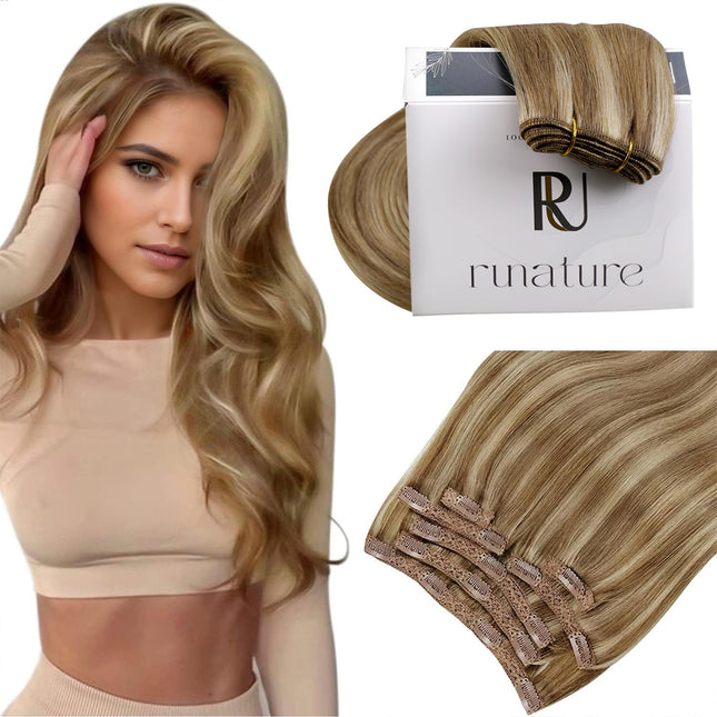 RUNATURE Clip in Hair Extensions Real Human Hair, Remy Hair Extensions Clip Ins 