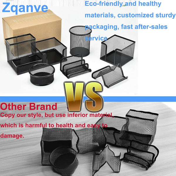 Pen Holder for Desk, 6 Pieces Mesh Desk Organizer Set 3 Compartments Pens Holder, Mail Organizer Letter Holder Home Office Supplies Caddy Storage