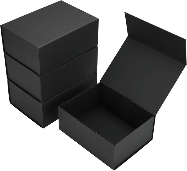 Ditwis 4 Pack 9.5X7X4 Inches Gift Boxes with Magnetic Closure Lids, Black Magnetic Box for Wedding, Groomsmen Bridesmaid Proposal, Birthdays,