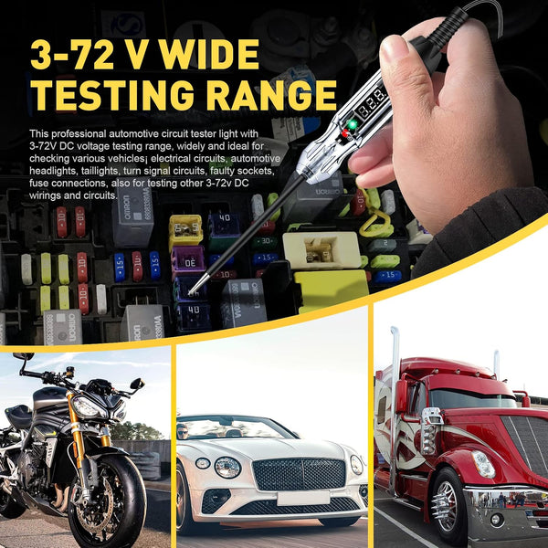 Upgraded Buzzer Automotive Test Light, DC 3-72V Heavy Duty Digital LED Circuit Tester with Voltmeter & Dual Color Polarity Indicate Light,