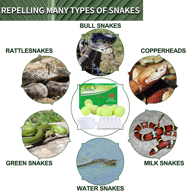 USKICH 10 Pack Snake Away Repellent, Snake Repellent Balls for repelling Outdoors Indoor Snakes Rats and Other Pests, for Yard Lawn Garden Camping