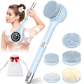 Electric Body Brush Back Scrubber for Shower, Waterproof Rechargeable Auto Bath Brush with Long Handle, 5 Replaceable Heads & 3 Speeds, Deep