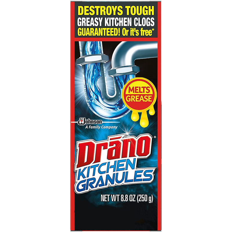 Drano Kitchen Granules Drain Clog Remover and Cleaner, Unclogs blockage from Grease or Cooking Oil, 8.8 oz 8.8 Ounce (Pack of 1)