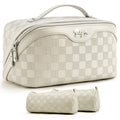 BOYATU Travel Makeup Bag Organizer: 3 Pcs Set Large Capacity Cosmetic Bags Holds 10–20 100ml Full-Size Bottles - 180°Open-Flat Make up Case 3-sec