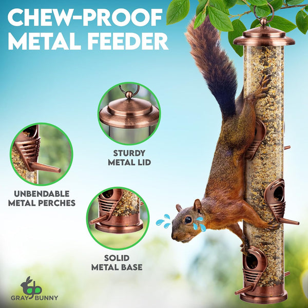 Bird Feeder for Outdoors (Brushed Metal Copper) Hanging Bird Feeders with Locking Lid & Adjustable Hanger, Chew-Proof, Weather Resistant (15