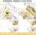 Famassi Gold Desk Accessories，Office Supplies Set Acrylic Stapler Set Staple Remover, Tape/Pen Holder, 2 Ballpoint Pen, Scissor, Binder/Paper