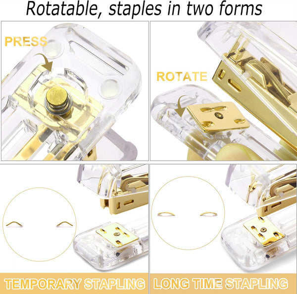 Famassi Gold Desk Accessories，Office Supplies Set Acrylic Stapler Set Staple Remover, Tape/Pen Holder, 2 Ballpoint Pen, Scissor, Binder/Paper