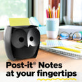 Post-It Pop-Up Notes Dispenser, Organizes Desk & Keeps Notes Nearby, Black Base, Clear Top, Includes 50 Sheets of 3 in X 3 in Canary Yellow Sheets