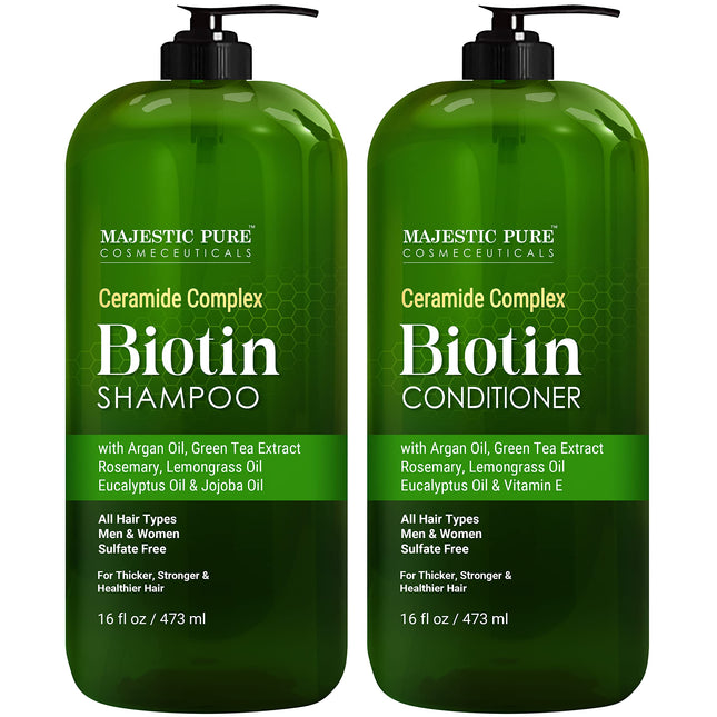 MAJESTIC PURE Biotin Shampoo and Conditioner Set - With Essential Oils & Ceramides - Helps Hair Growth, Thickening, Dry 