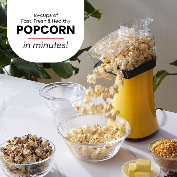 Elite Gourmet Fast Hot Air Popcorn Popper, 1300W Electric Popcorn Maker with Measuring Cup & Butter Melting Tray, Oil-Free, Great for Home Party