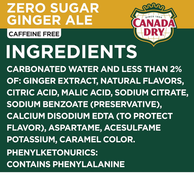Canada Dry Zero Sugar Ginger Ale Soda, 12 Fl Oz Cans, 12 Pack