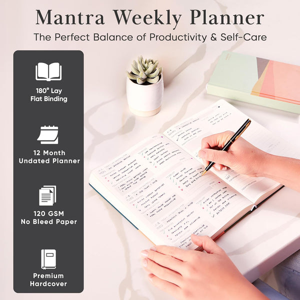 2025 Planner, Daily Journal & Gratitude Journal All-In-One with to Do List, Self Care Prompts & Habit Tracker - 5.8 X 8.3 - Black