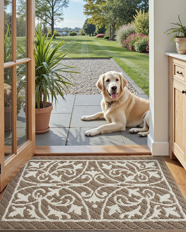 DEXI Front Door Mat 24X36, Washable Entryway Mat with Non Slip Backing, Low Profile Absorbent Moisture Dirt Trapper Entrance Floor Mats for Entry