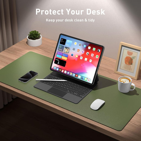 Aothia Desk Protector Mat, Mouse Pad, Non-Slip Waterproof PU Leather Desk Blotter, Laptop, Writing for Office and Home (23.6" x 13.7", Olive