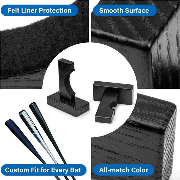 Alpinista Baseball Bat Wall Mount, Horizontal Baseball Bat Holder Wall Mount for Display Black