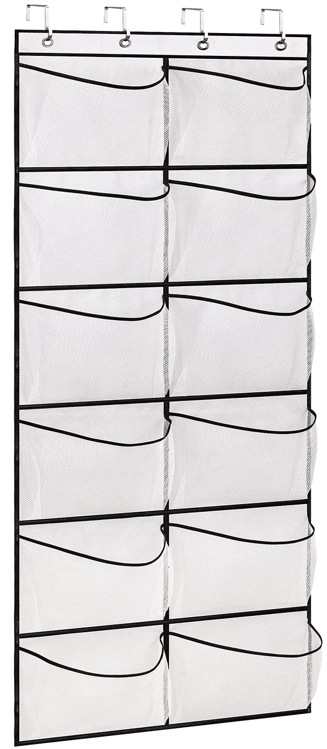 KIMBORA over the Door Shoe Organizer 12 Large Mesh Pockets Boots Hanging Storage Shoe Rack for Closet White