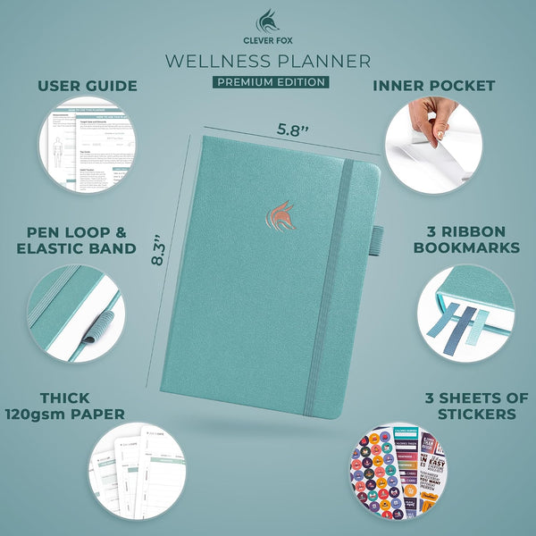 Clever Fox Wellness Planner - Weekly & Daily Health and Wellness Log, Food Journal & Meal Planner Diary for Calorie Counting, Notebook for Medical
