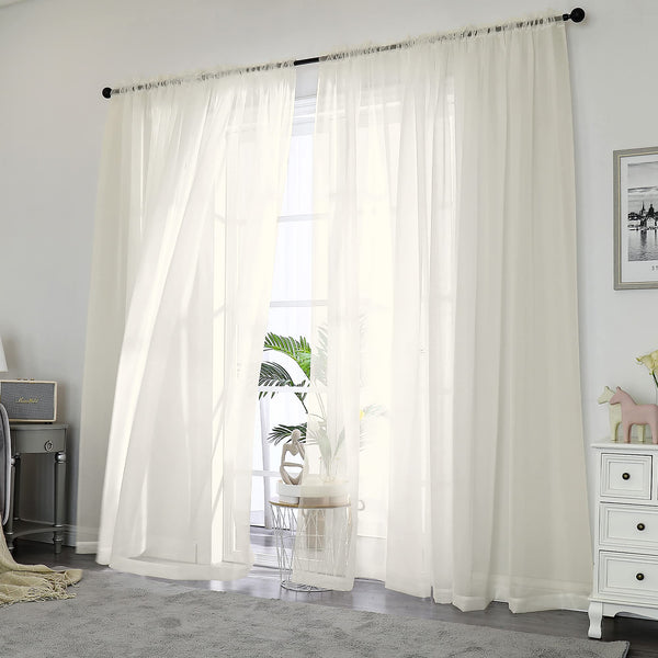 OWENIE Sheer Curtains 84 inch Length, Ivory Sheer Cutains 2 Panels Set for Bedroom/Living Room, Rod Pocket Voile Fimly Drapes, 2pcs, Each 42" W x