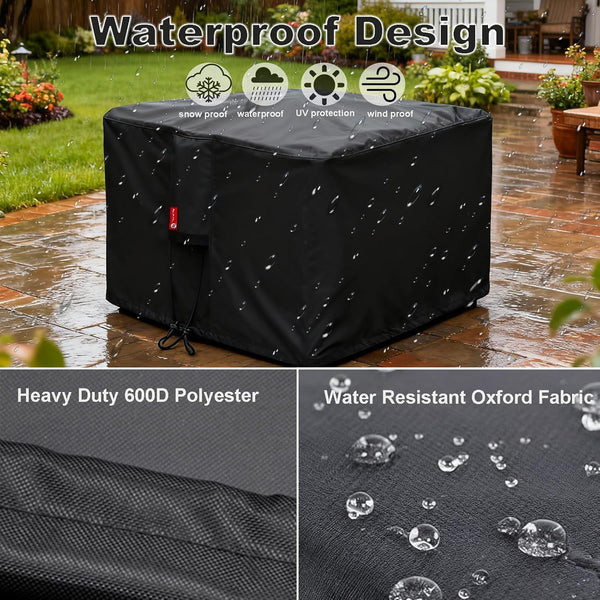 Sheechung Gas Fire Pit Cover Square-Premium Patio Outdoor Cover Heavy Duty Fabric with PVC Coating,100% Waterproof,Anti-Crack,Fits for