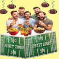 3 Pack Football Party Zone Metallic Fringe Table Skirt, Green and White, 50 Yard Line Design, Game Day Decoration, Footbale Table Decoration
