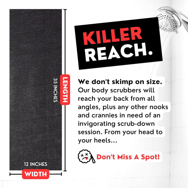 Extra Rough Exfoliating Washcloth - Extreme Body & Back Scrubber for Shower, Extra Long, Hygienic Exfoliator Wash Cloth, Men or Women, 2 Count