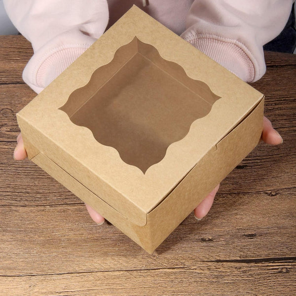 60 pcs Bakery Boxes with Window, 6 x 6 x 3 inches, Kraft Cookie Boxes Pastry Boxes for Baked Goods (Brown)