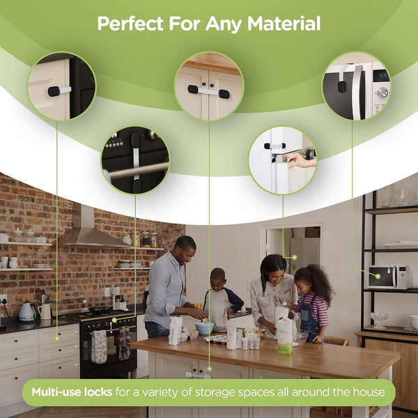 Baby Proofing Child Safety Locks (16 Pack) by Skyla Homes - The Safest, Quickest and Easiest 3M Adhesive Cabinet Latches, No Screws & Magnets,