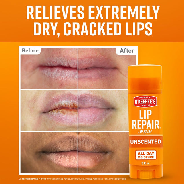 O'Keeffe'S Lip Repair Unscented Lip Balm for Dry, Cracked Lips - Stick (Twin Pac