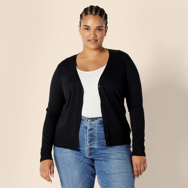 Amazon Essentials Women's Lightweight Cardigan Sweater Regular Large Black