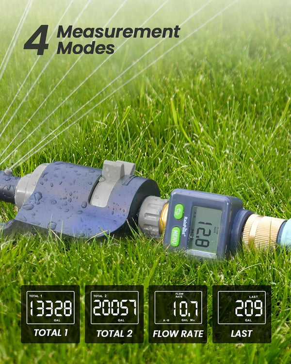 RAINPOINT Water Flow Meter with Brass Inlet & Outlet, 180° Screen-Flip Water Meter, Measure Gallon/Liter Consumption for RV Filling, Garden