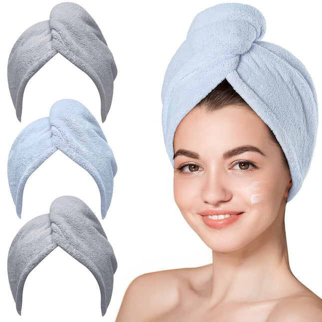 Hicober Microfiber Hair Towel, 3 Packs Hair Turbans for Wet Hair, Drying Hair Wr