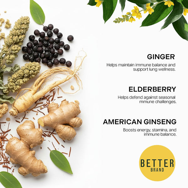 Betterbrand Mullein Tea Bags for Lung Detox - Respiratory Support with Thyme, Elderberry, Ginseng, Ginger, Caffeine Free Herbal Blend - 15 Tea