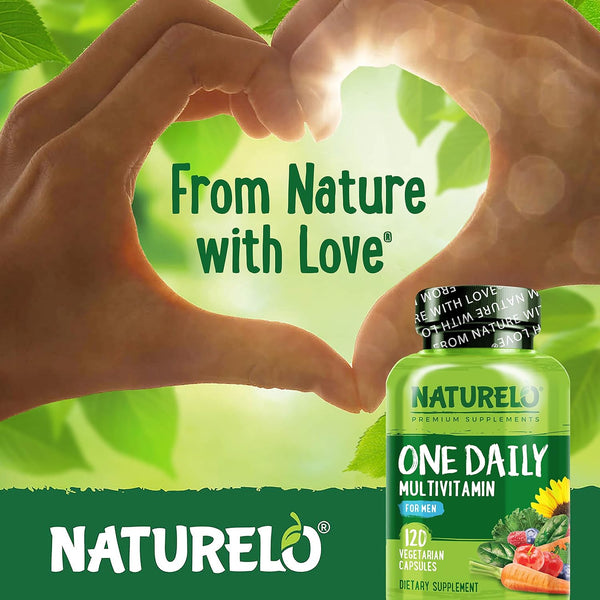 NATURELO Mens Multivitamins - One Daily Multivitamin for Men with Vitamins, Minerals & Organic Whole Foods, Boost Energy & Health, Non-Gmo, 120