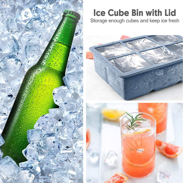 Excnorm Silicone Ice Cube Trays 3 Pack - Large Size Silicone Ice Cube Molds with Leak Proof Removable Lid Square Ice Cube Tray And BPA Free for