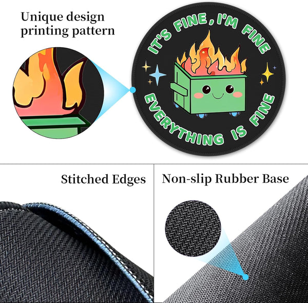 Hancynir 2Pcs Funny Mouse Pad, Dumpster on Fire Round Mousepad for Desk 00-2 Dumpsters Blue & Green