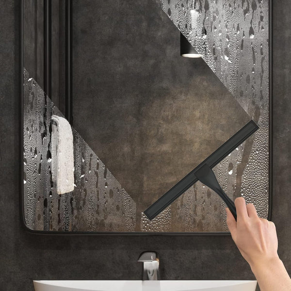 All-Purpose Stainless Steel Shower Squeegee for Shower Doors with 2 Adhesive Hooks, Bathroom Cleaner Tool Household Window Mirror Squeegee for