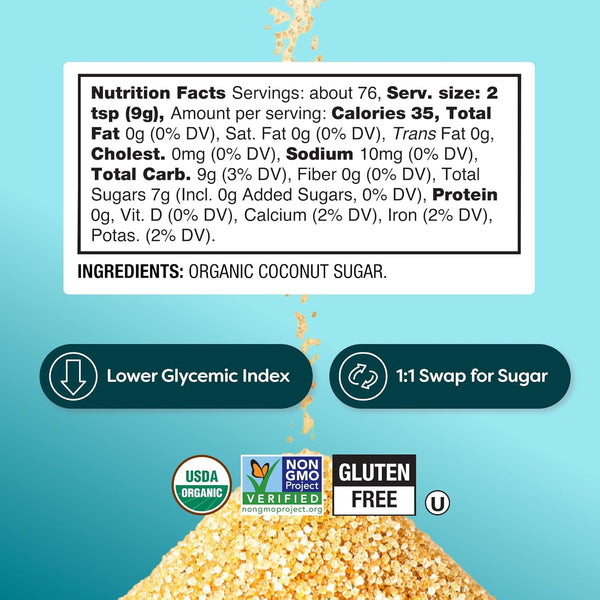 BetterBody Foods Organic Coconut Sugar, Gluten-Free, Non-GMO, Low Glycemic Sugar Substitute, 1.5 lbs, 24 Ounce Coconut 24 Ounce (Pack of 1)
