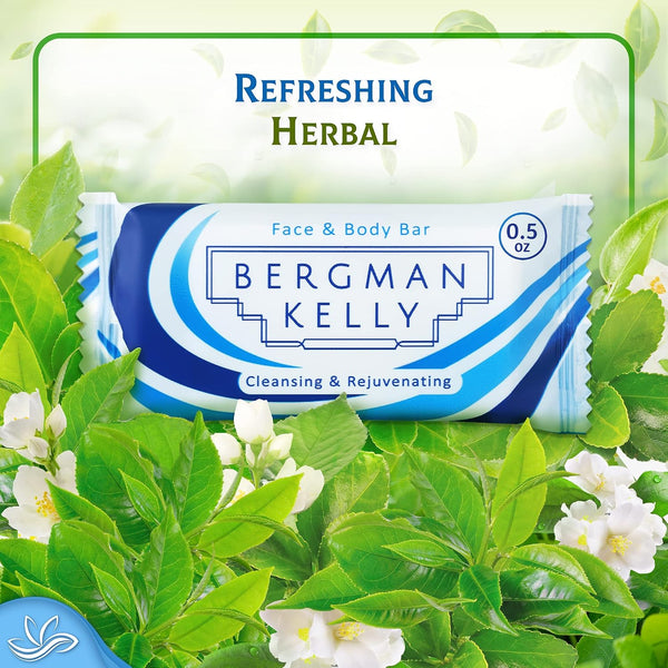 BERGMAN KELLY - Hotel Soap Bars - White Tea, 0.5 oz, 100 PK - Travel Size Luxury Bulk Amenities Bar Soap - Mini Individually Wrapped Rectangular