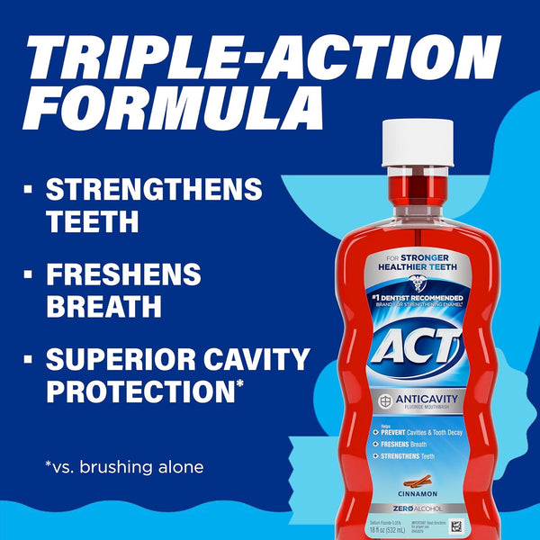 ACT Anticavity Fluoride Mouthwash with Zero Alcohol, Arctic Blast, 18 Fl. Oz.