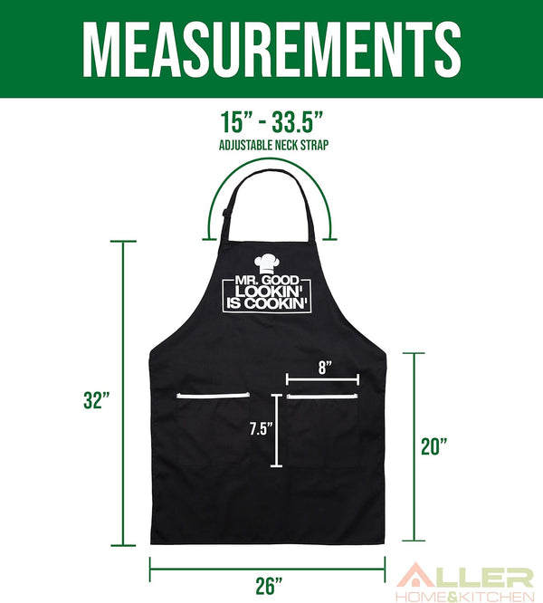ALLER HOME&KITCHEN Funny Apron for Men, 2 Large Pockets One Size Fits All Chef Apron for Grilling, Cooking, BBQ Accessories Mr. Good Looking is