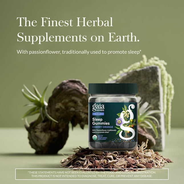 Gaia Herbs Sleep Gummies - Sleep Support*- Ashwagandha, Reishi Mushroom & Passionflower - USDA Certified Organic, Non-GM