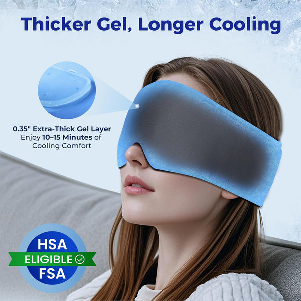 Cooling Gel Eye Mask Sleep: FSA -HSA Eligible, Cold Compress for Puffy Eyes & Migraine Relief - Reusable Gel Weighted Sleeping Mask for Dark