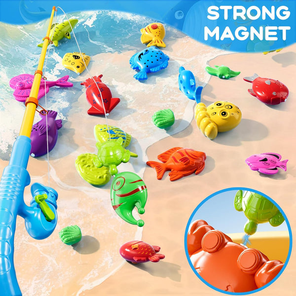 Magnetic Fishing Game Toys for Kids Toddlers 3-5 4-8, Water Table Bathtub Toys with Pole Rod Net Plastic Floating Fish, Water Bath Pool Outdoor